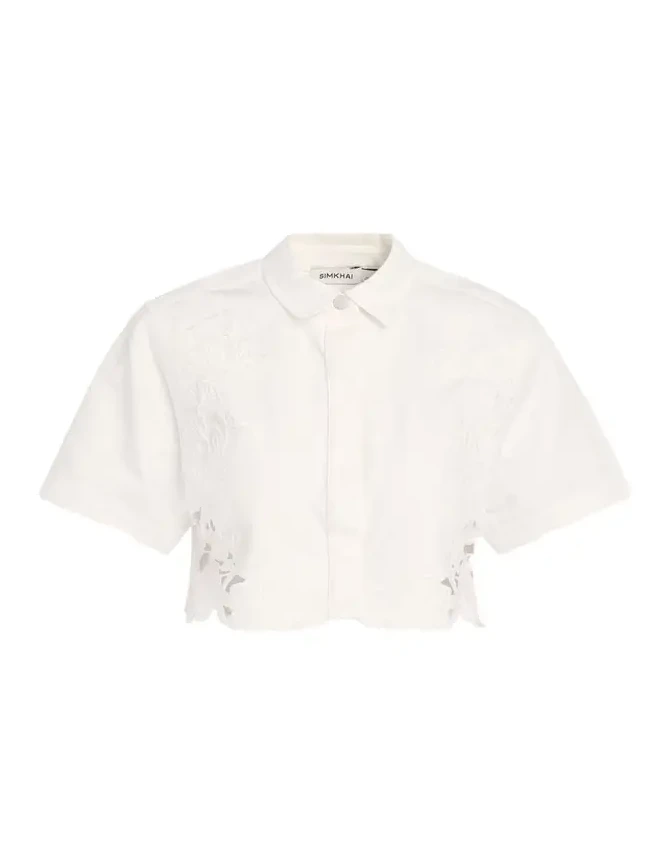 Simkhai Albaine Embroidered Denim Crop Top