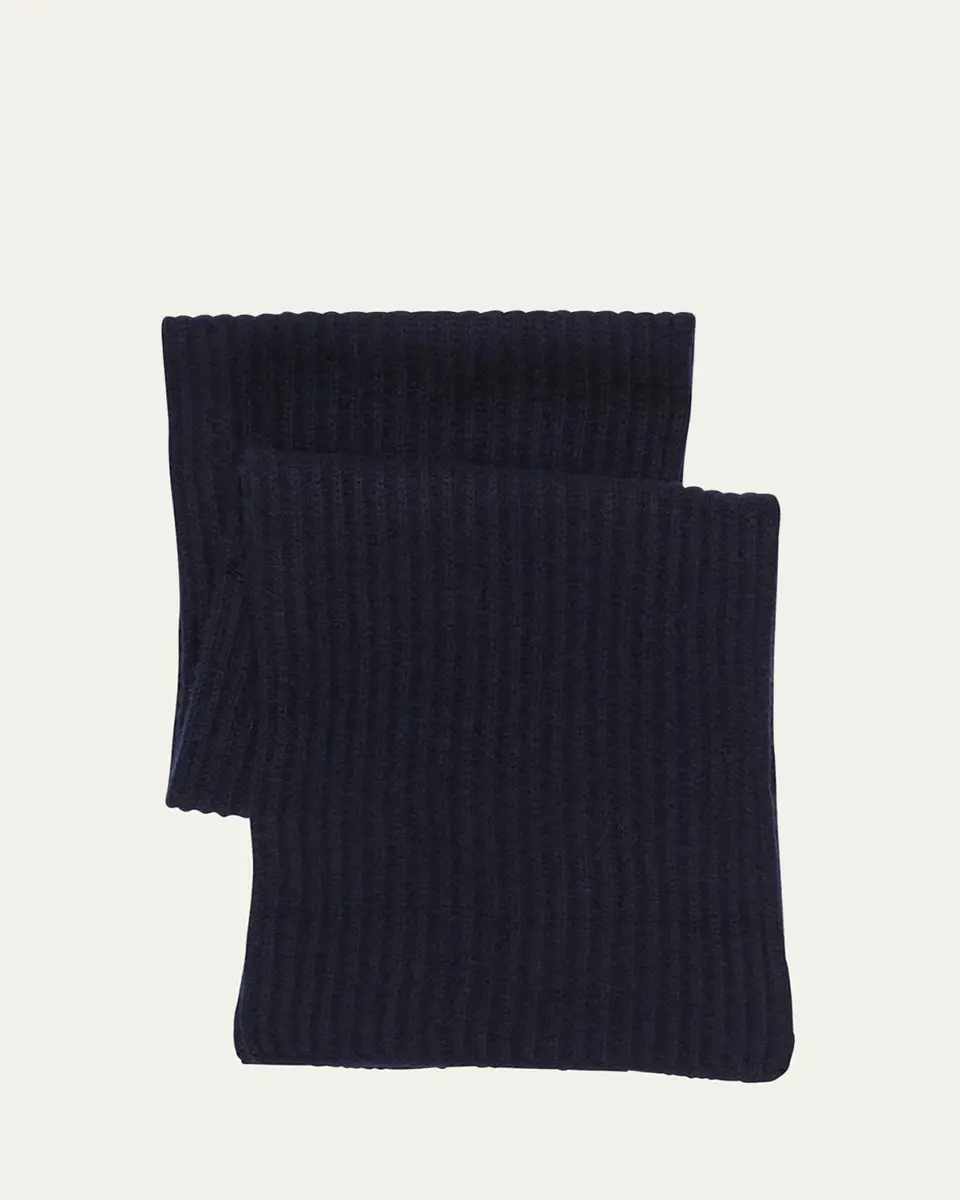 Bergdorf Goodman Ribbed Cashmere Scarf, Black | Thumbnail 6