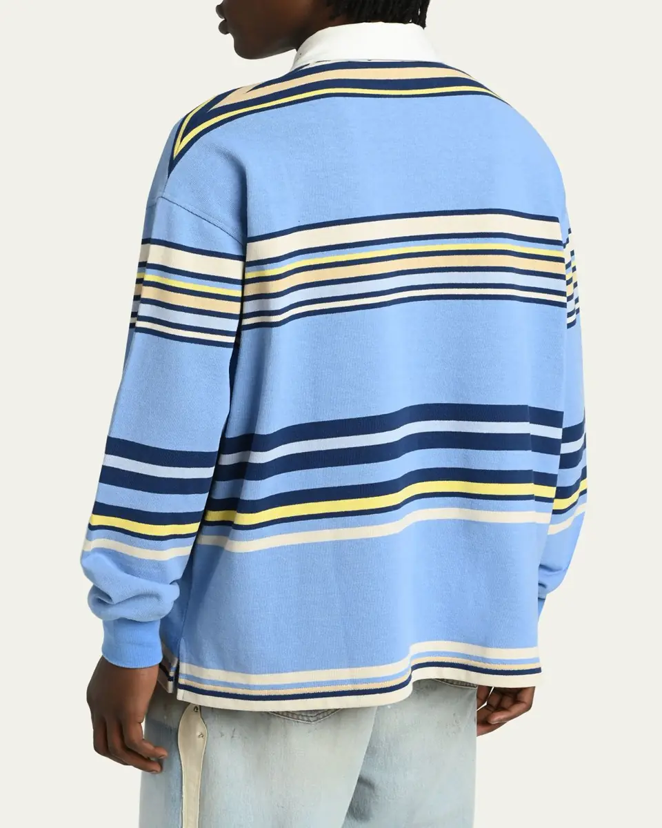 AMIRI Men's Cotton Multi-Stripe Long-Sleeve Polo Shirt | Thumbnail 3