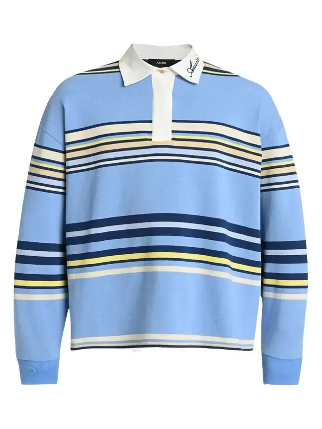 Men's Cotton Multi-Stripe Long-Sleeve Polo Shirt Men's Cotton Multi-Stripe Long-Sleeve Polo Shirt