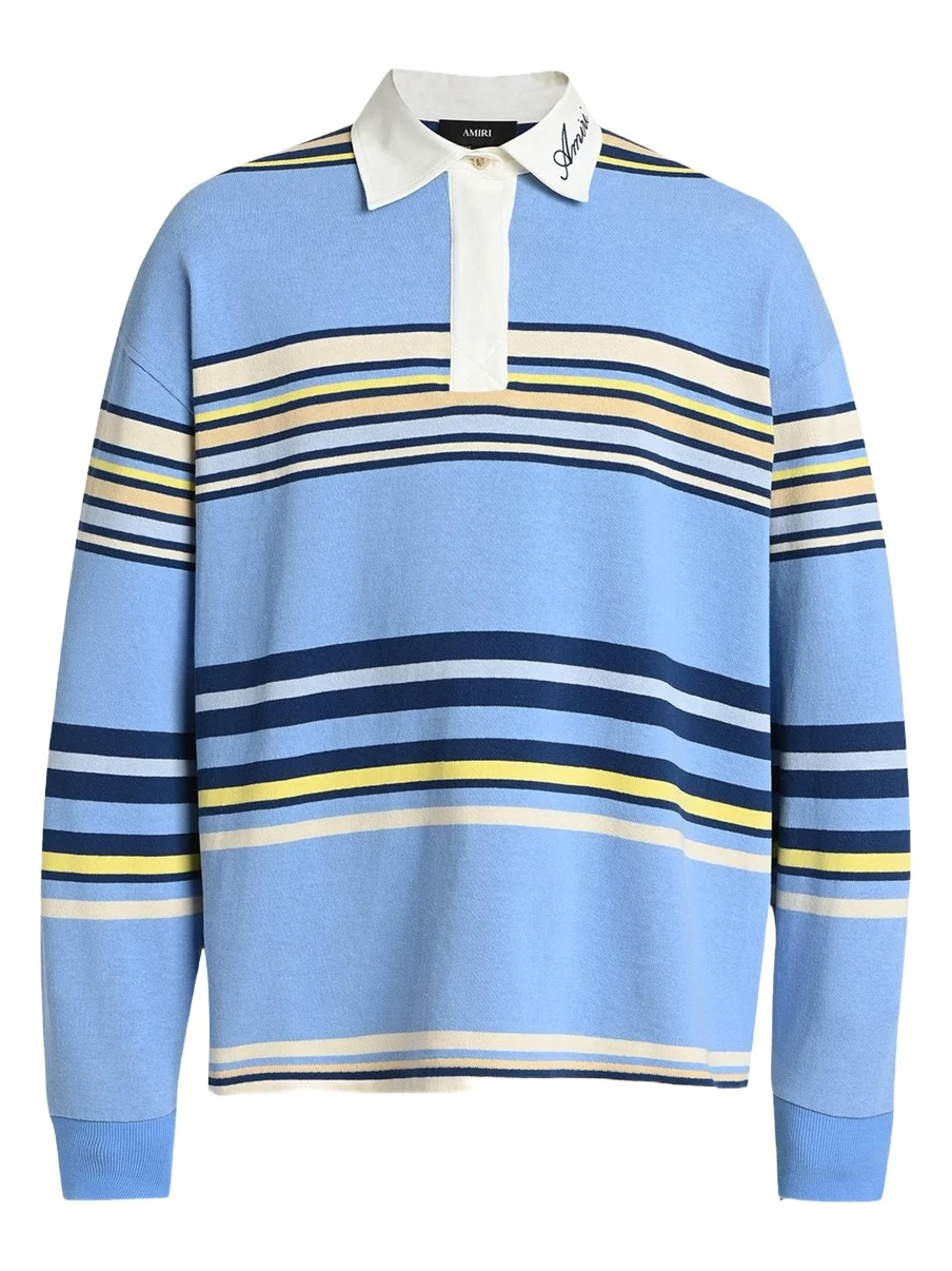 Men's Cotton Multi-Stripe Long-Sleeve Polo Shirt
