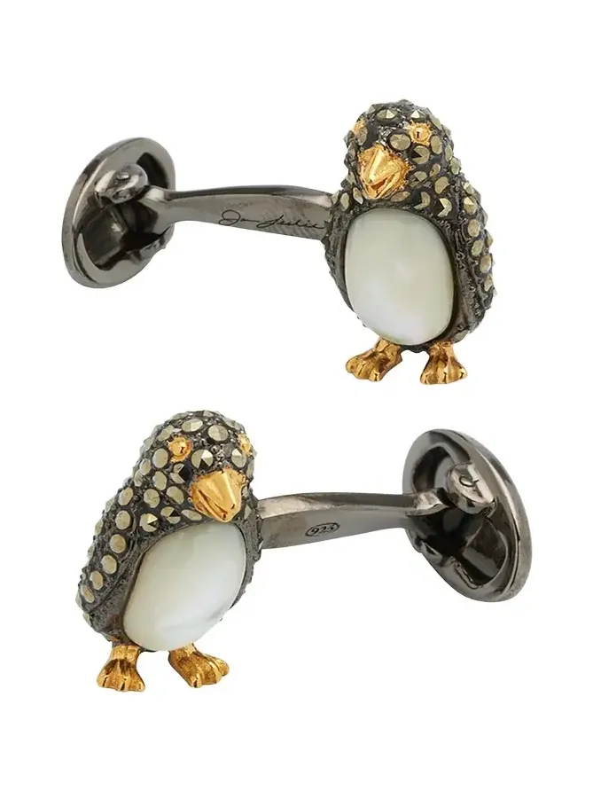 Jan Leslie Marcasite %26 Mother-of-Pearl Penguin Cuff Links