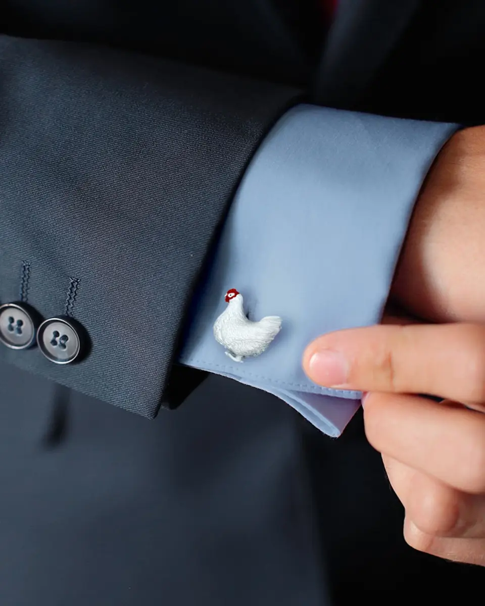Jan Leslie Men's The Chicken & The Egg Sterling Silver Cufflinks | Thumbnail 2 Jan Leslie Men's The Chicken & The Egg Sterling Silver Cufflinks | Thumbnail 2
