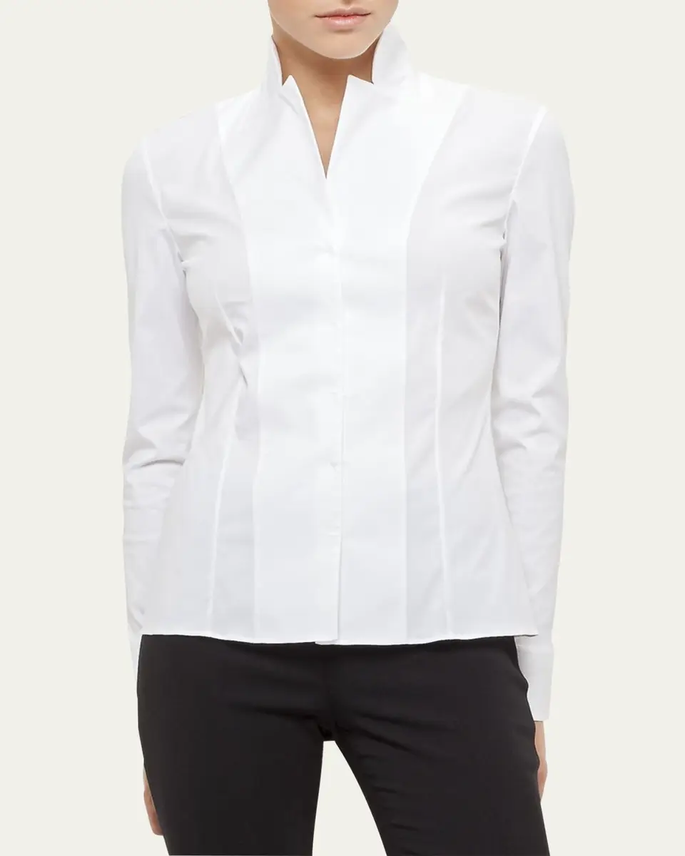 Akris Long-Sleeve Notched-Collar Poplin Blouse | Thumbnail 2 Akris Long-Sleeve Notched-Collar Poplin Blouse | Thumbnail 2