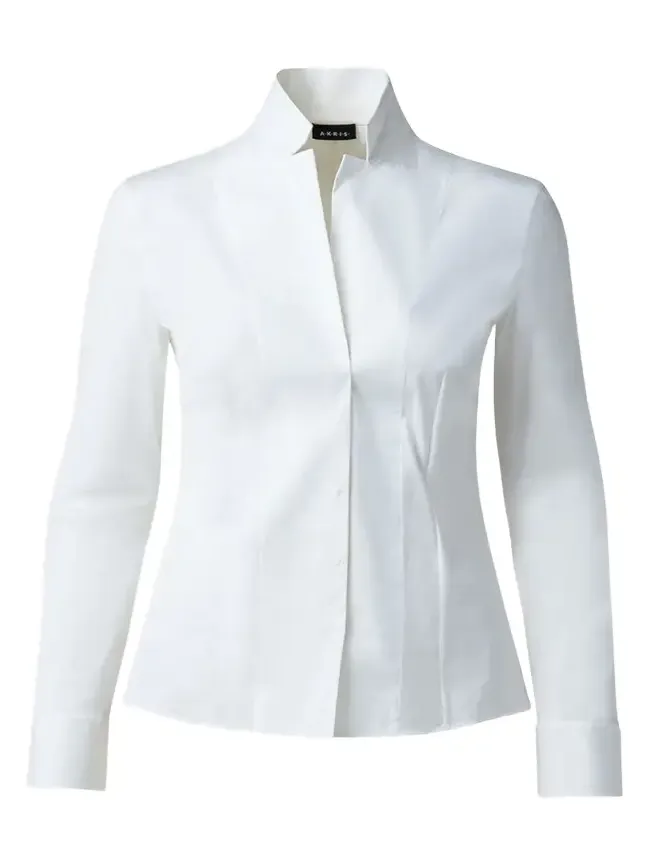 Akris Long-Sleeve Notched-Collar Poplin Blouse