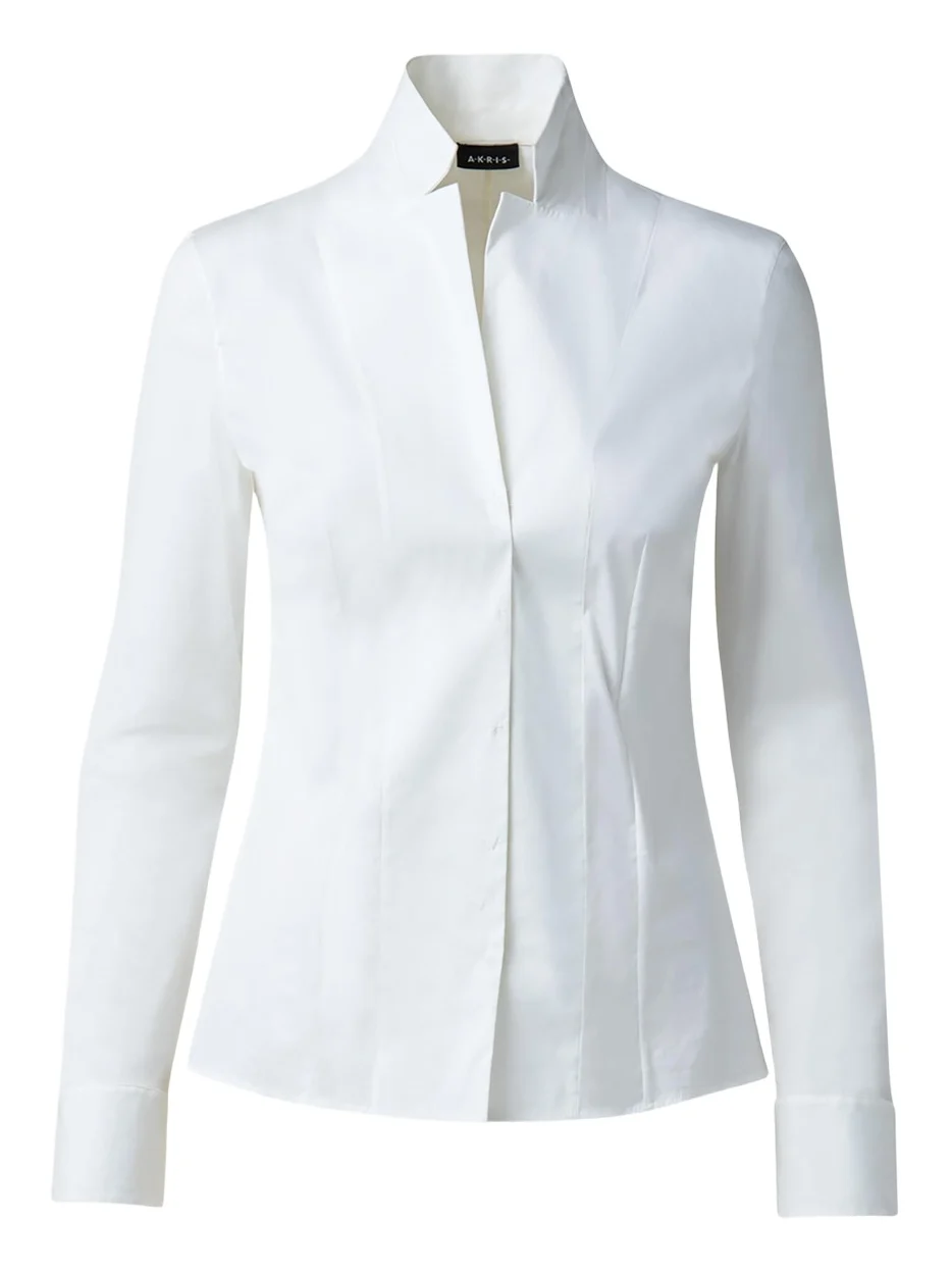 Long-Sleeve Notched-Collar Poplin Blouse Long-Sleeve Notched-Collar Poplin Blouse