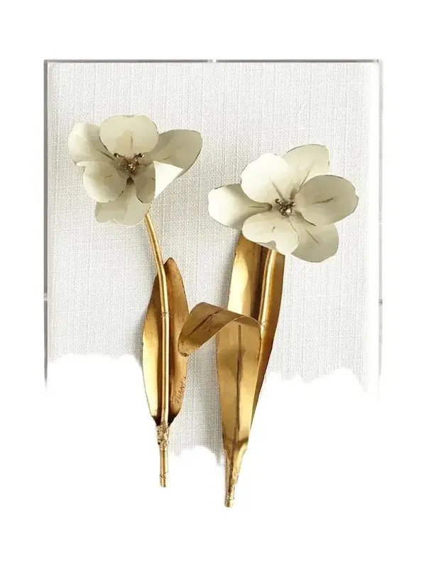 Tommy Mitchell Original Gilded Tulip on White Linen