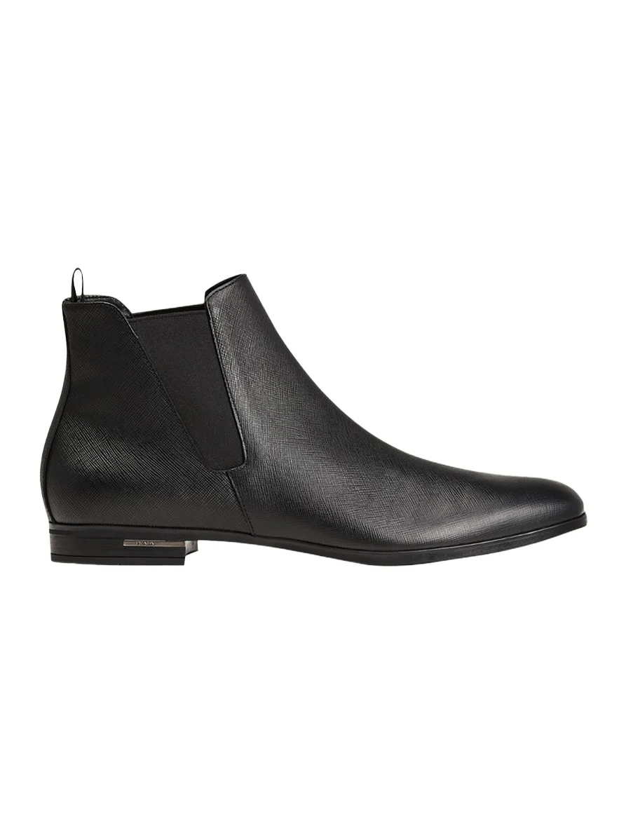 Prada Saffiano Leather Chelsea Boots