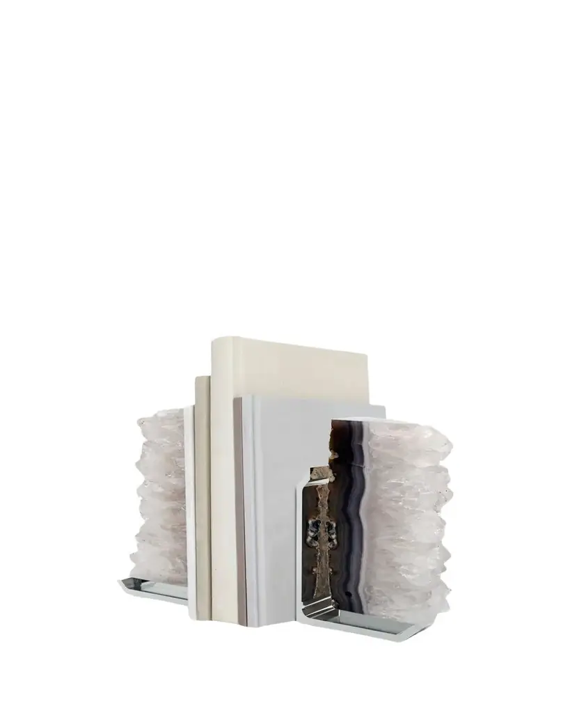 Anna New York Fim Bookends, Agate Druze & Silver - Set of 2