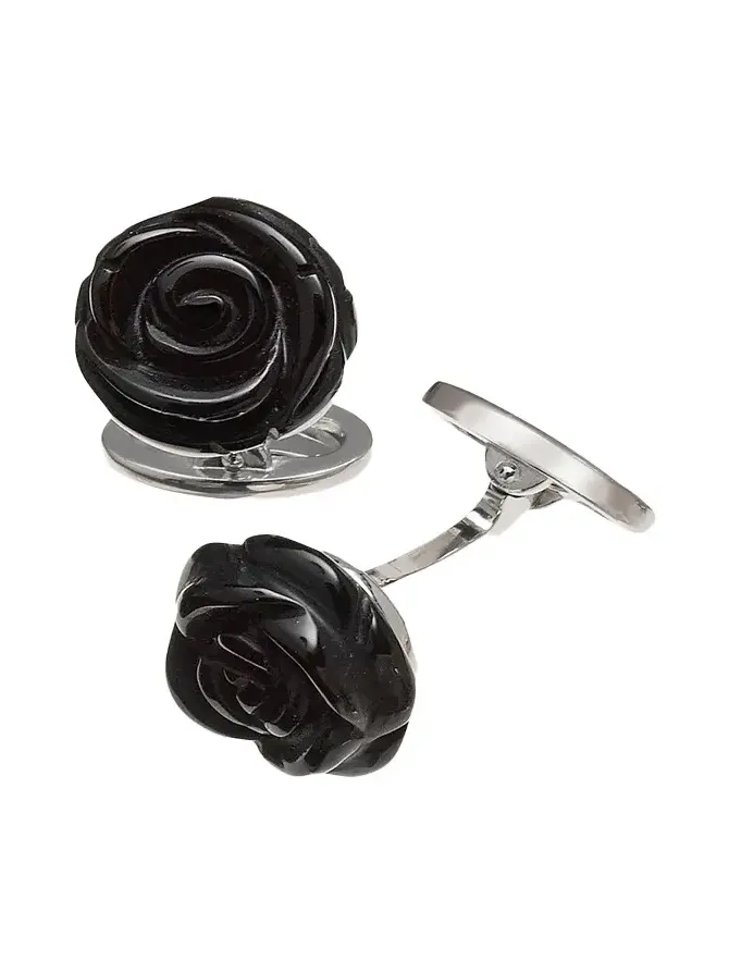 Onyx Carved Rose Cuff Links