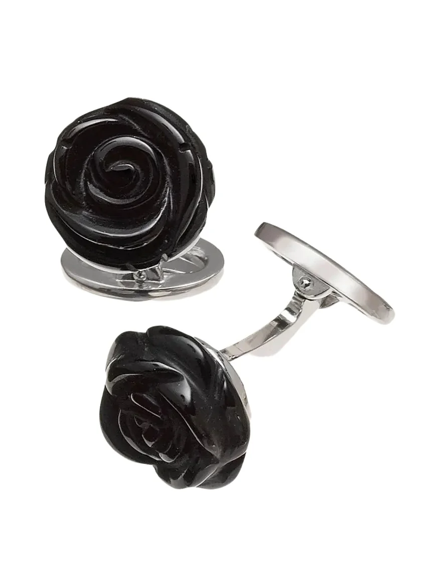 Onyx Carved Rose Cuff Links Onyx Carved Rose Cuff Links