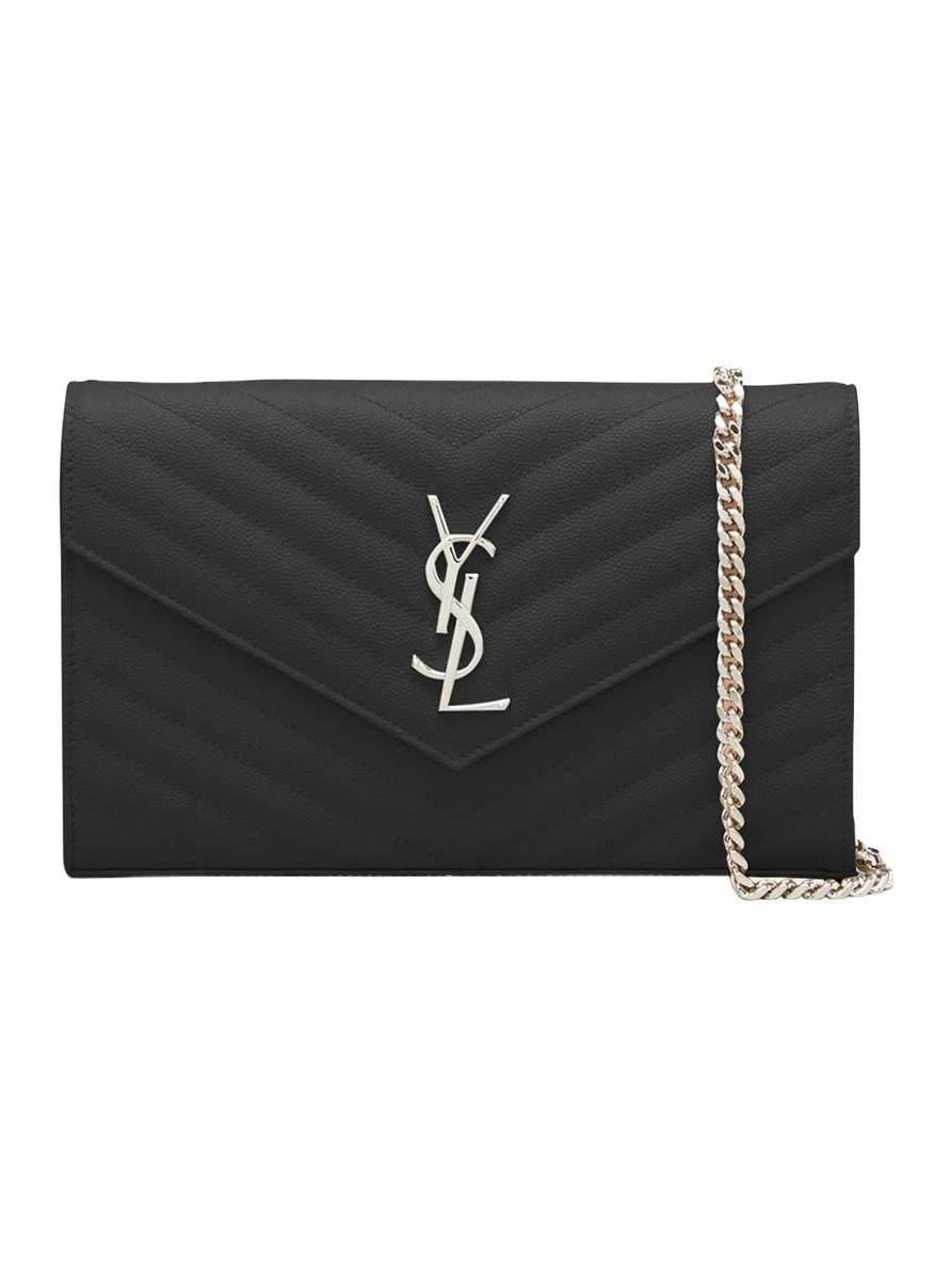 Saint Laurent YSL Monogram Large Wallet on Chain in Grained Leather