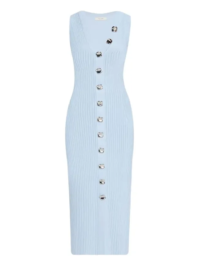 Eliza Sleeveless Button-Front Rib Midi Dress