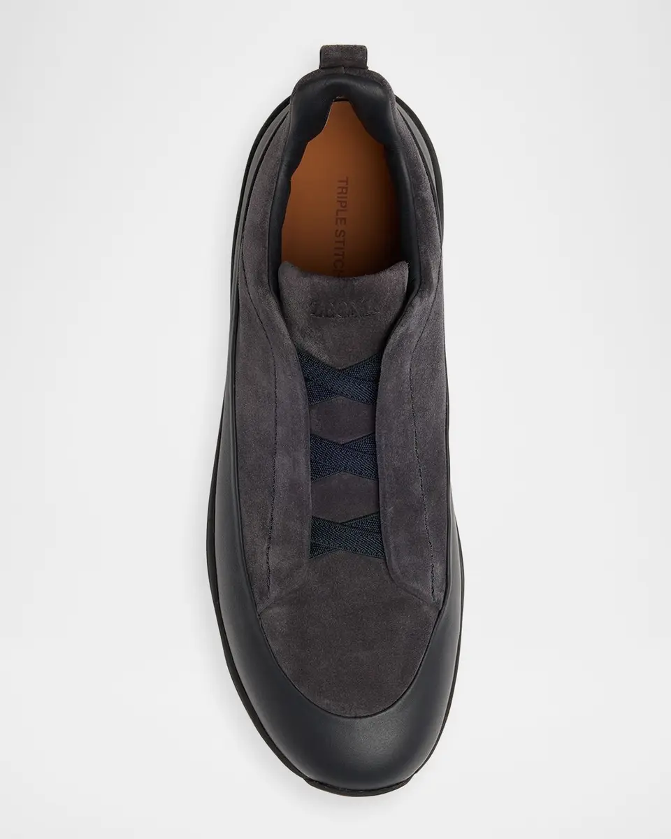 Zegna Men's Triple Stitch Monte Suede and Leather Slip-On Sneakers | Thumbnail 6 Zegna Men's Triple Stitch Monte Suede and Leather Slip-On Sneakers | Thumbnail 6