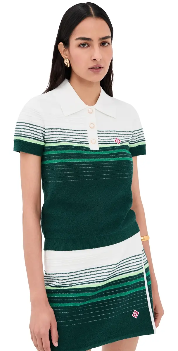Casablanca Boucle tripe Polo Shirt White / Green | Image 1 Casablanca Boucle tripe Polo Shirt White / Green | Image 1