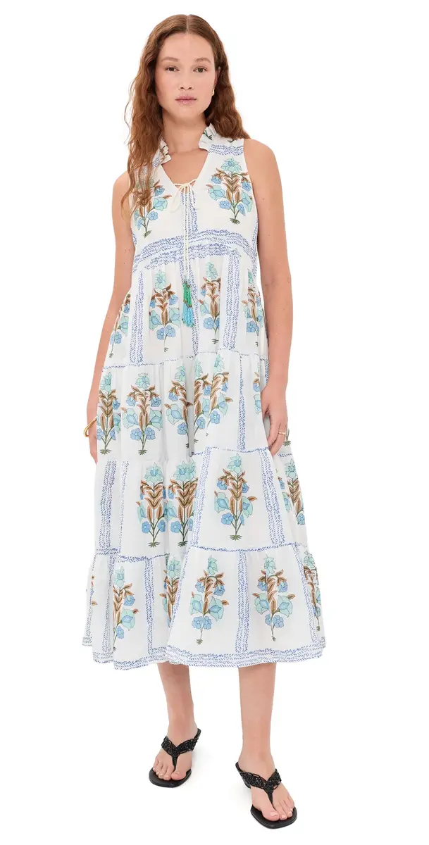 Bell Sofia Cotton Midi Dress Blue Floral | Image 1 Bell Sofia Cotton Midi Dress Blue Floral | Image 1
