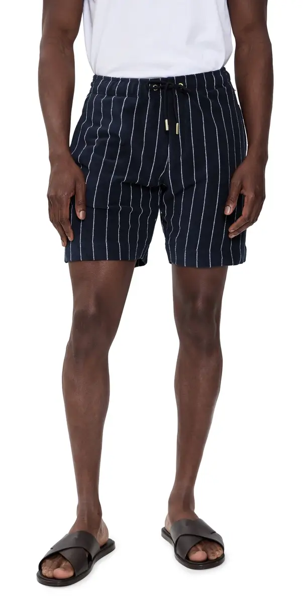 Orlebar Brown Trevone tripe Towelling Shorts 8 Night Iris/White and | Image 1 Orlebar Brown Trevone tripe Towelling Shorts 8 Night Iris/White and | Image 1