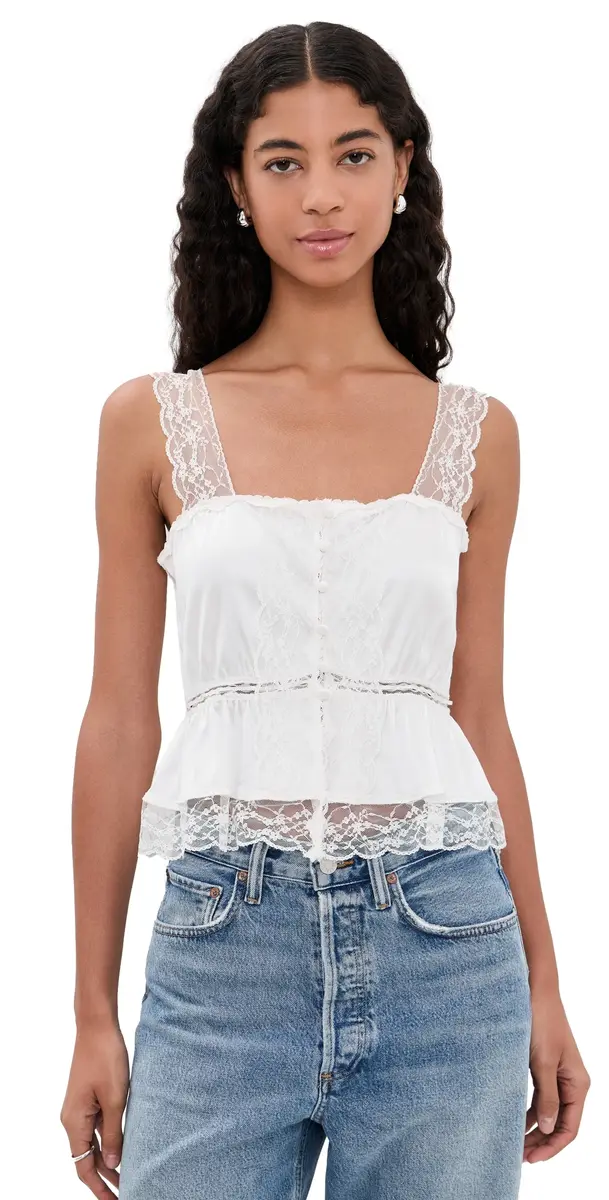 ALICE + OLIVIA Annabeth Embroidered Square Neck Cropped Top Off White | Image 1 ALICE + OLIVIA Annabeth Embroidered Square Neck Cropped Top Off White | Image 1