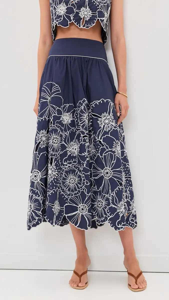 Farm Rio Flowers Richelieu Blue Skirt | Thumbnail 2 Farm Rio Flowers Richelieu Blue Skirt | Thumbnail 2