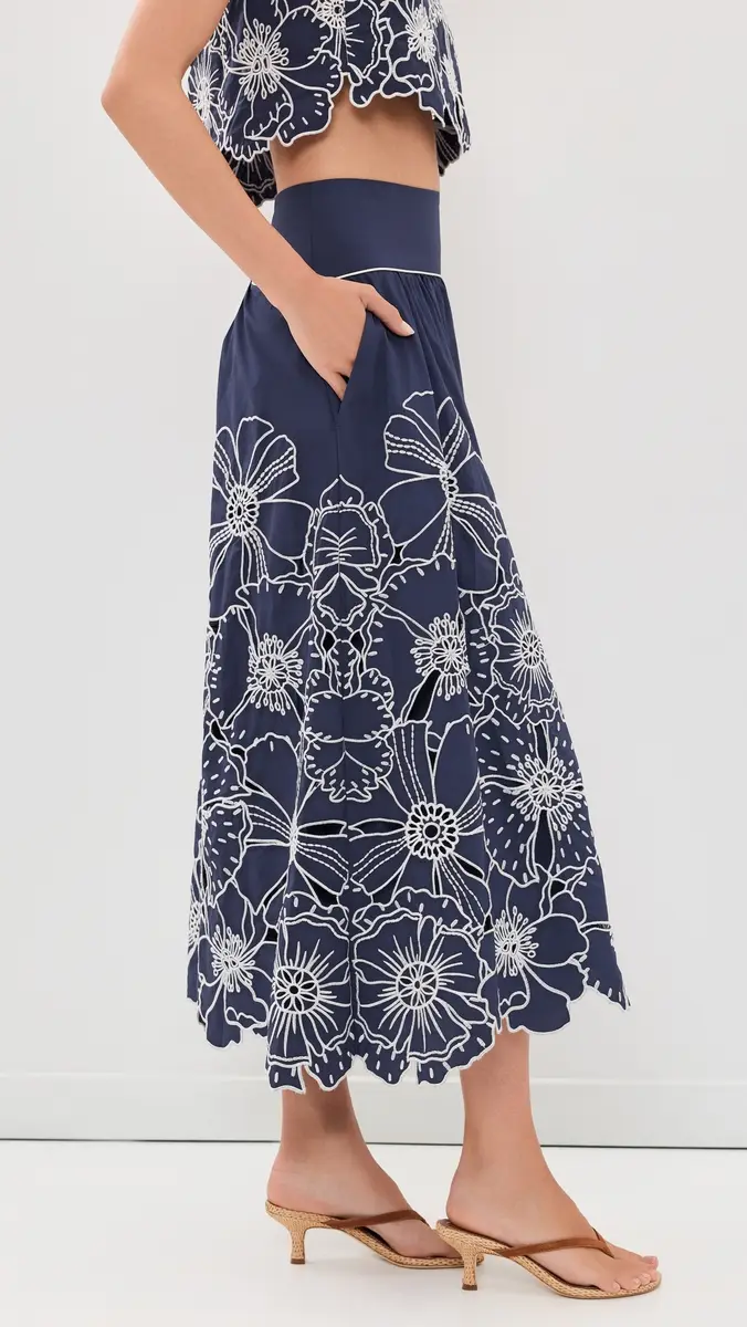 Farm Rio Flowers Richelieu Blue Skirt | Thumbnail 4 Farm Rio Flowers Richelieu Blue Skirt | Thumbnail 4