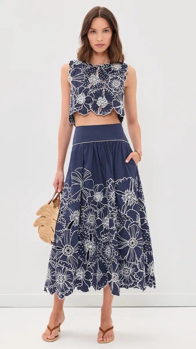 Farm Rio Flowers Richelieu Blue Skirt | Thumbnail 5 Farm Rio Flowers Richelieu Blue Skirt | Thumbnail 5
