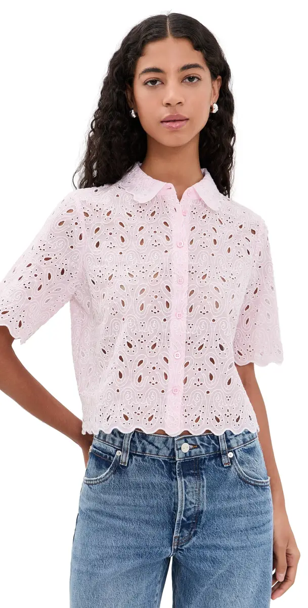 Frame The Paisley Eyelet Top Bubble Gum L | Image 1 Frame The Paisley Eyelet Top Bubble Gum L | Image 1