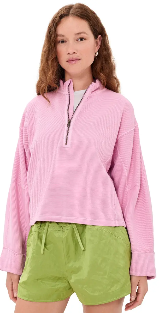 Free People Celeste Quarterzip weatshirt Hummingbird Pink | Image 1 Free People Celeste Quarterzip weatshirt Hummingbird Pink | Image 1