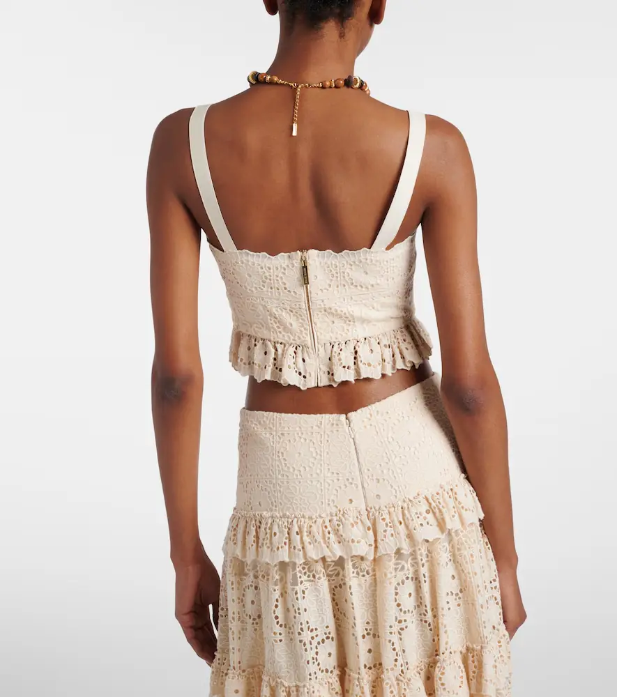Elie Saab Guipure lace ruffled cotton and silk crop top | Thumbnail 3 Elie Saab Guipure lace ruffled cotton and silk crop top | Thumbnail 3
