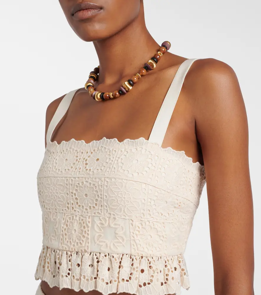 Elie Saab Guipure lace ruffled cotton and silk crop top | Thumbnail 4 Elie Saab Guipure lace ruffled cotton and silk crop top | Thumbnail 4