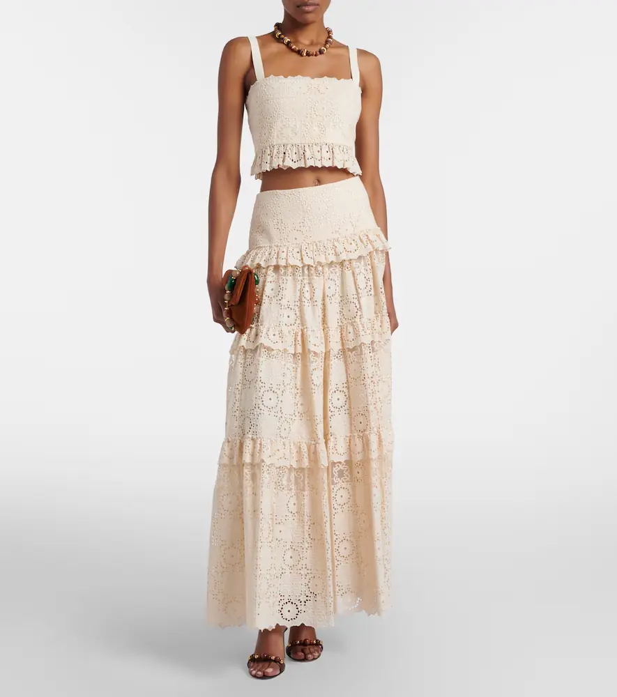 Elie Saab Guipure lace ruffled cotton and silk crop top | Thumbnail 5 Elie Saab Guipure lace ruffled cotton and silk crop top | Thumbnail 5
