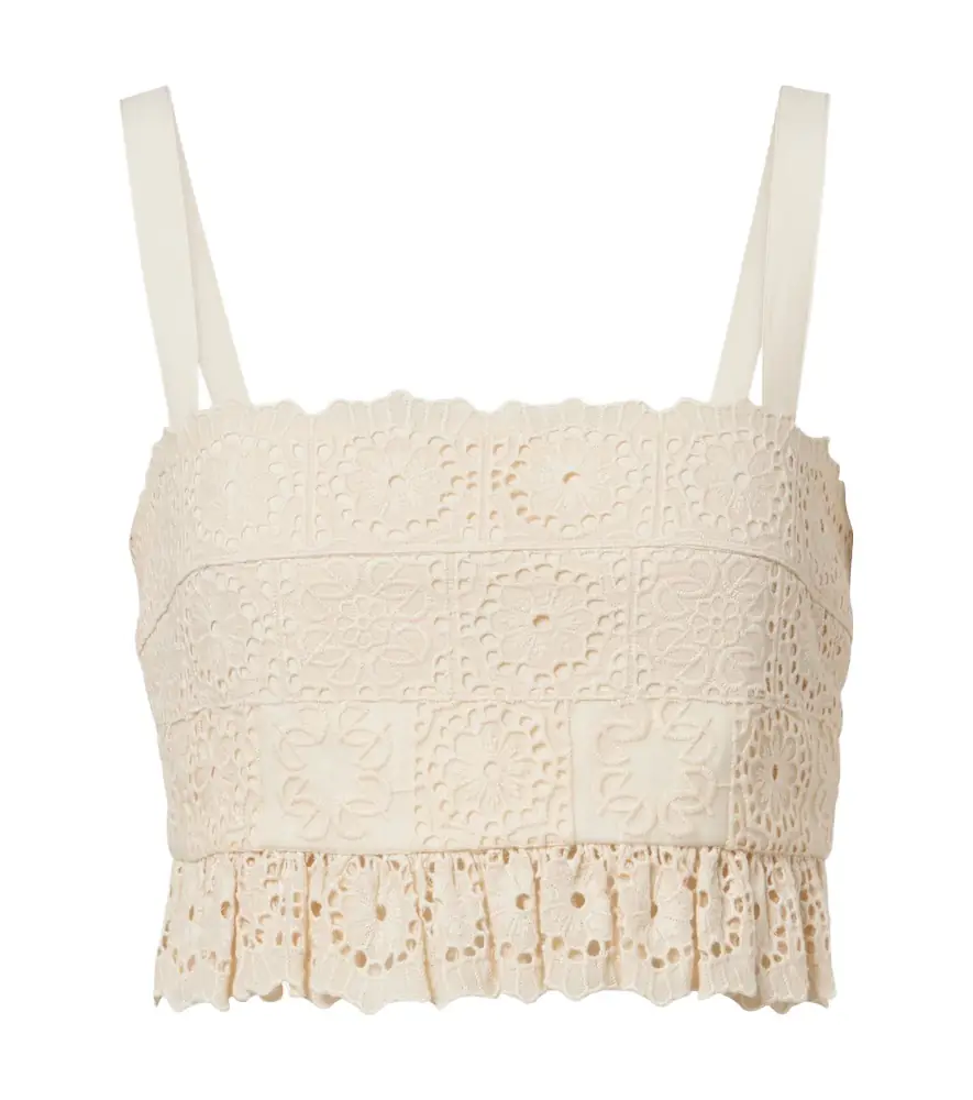 Elie Saab Guipure lace ruffled cotton and silk crop top | Image 1 Elie Saab Guipure lace ruffled cotton and silk crop top | Image 1