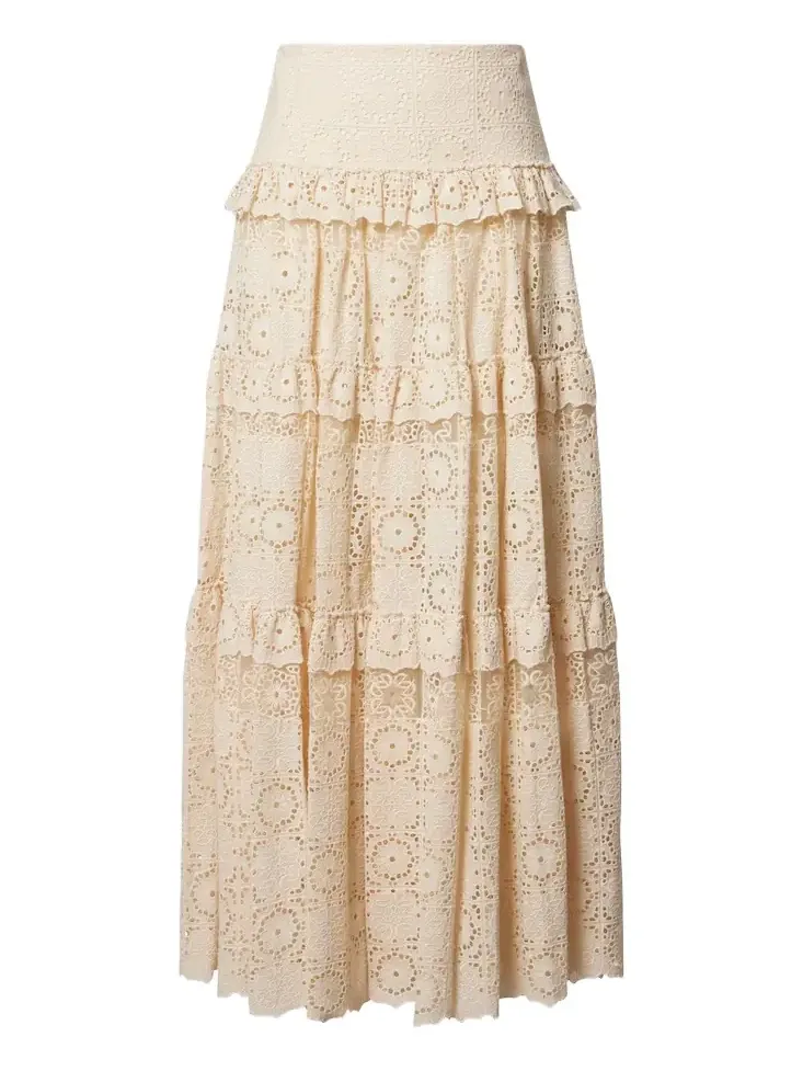 Guipure lace cotton and silk-blend maxi skirt