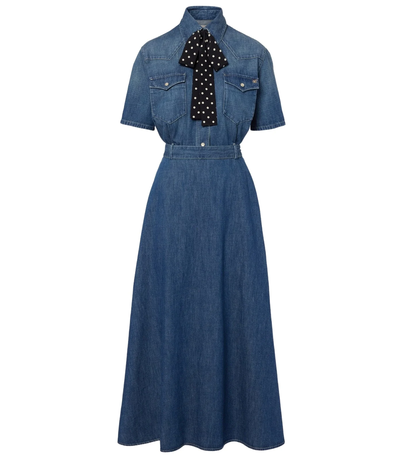 Belted denim polo dress