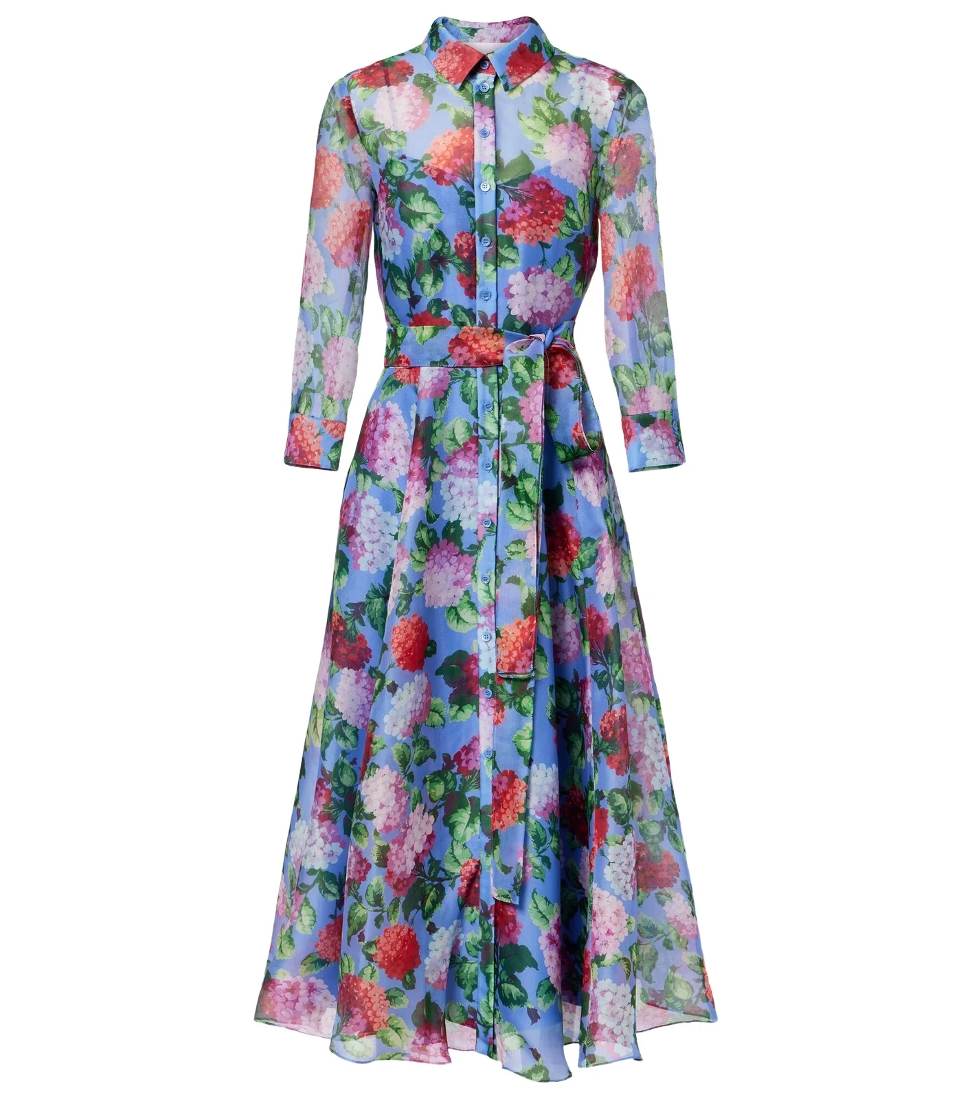 Floral silk organza shirt dress