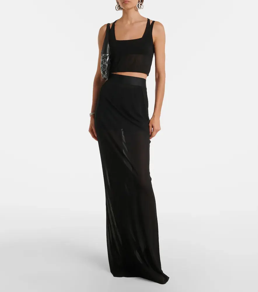 Gucci Semi-sheer crêpe maxi skirt | Thumbnail 5