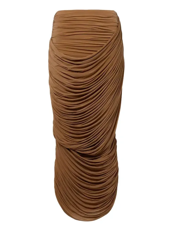 Draped ruched jersey midi skirt
