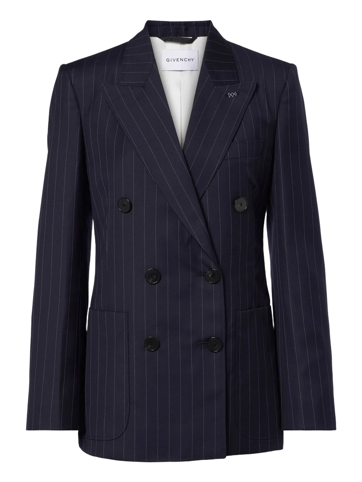 Pinstripe double-breasted wool blazer