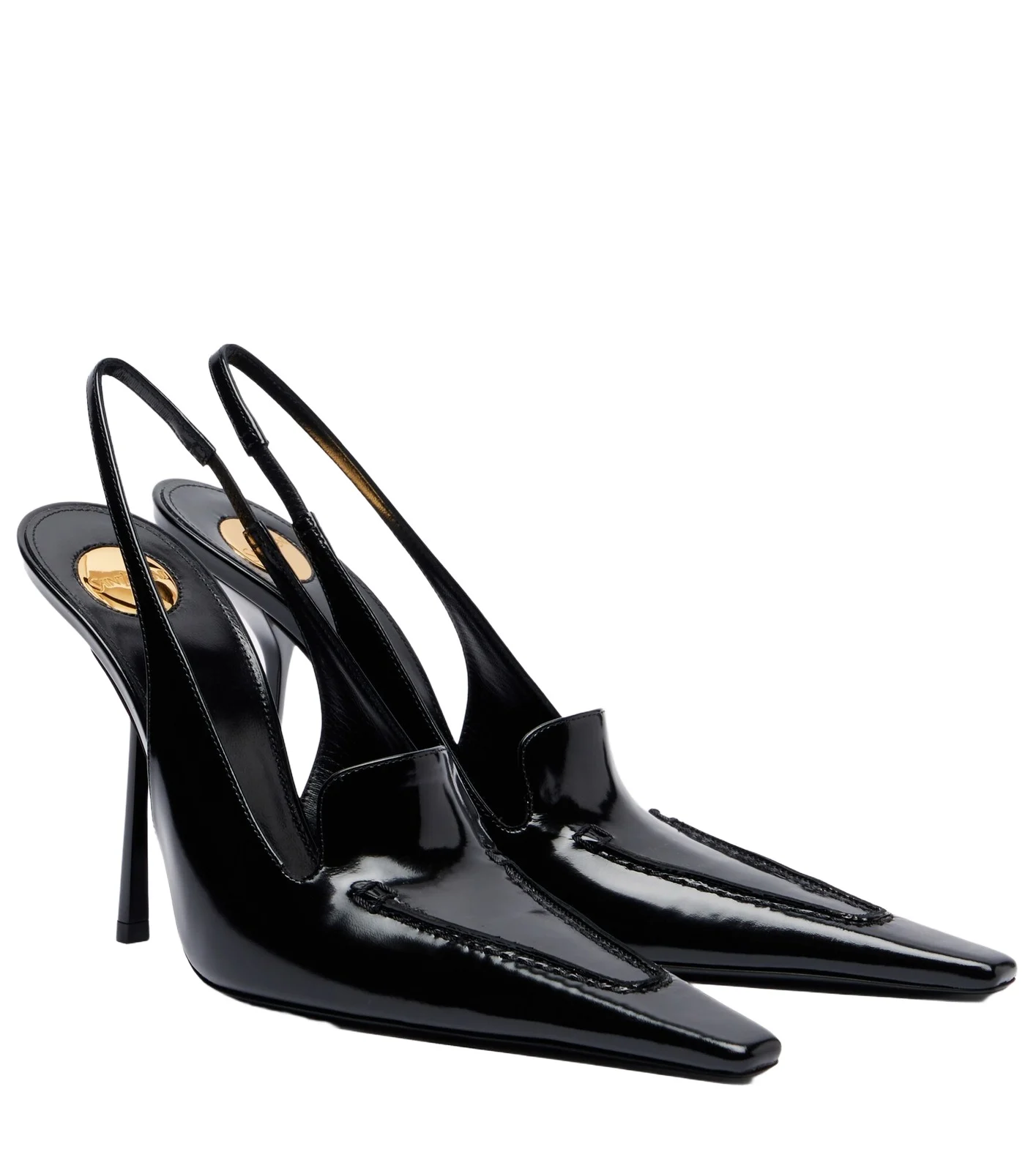 Voltaire glazed leather slingback pumps