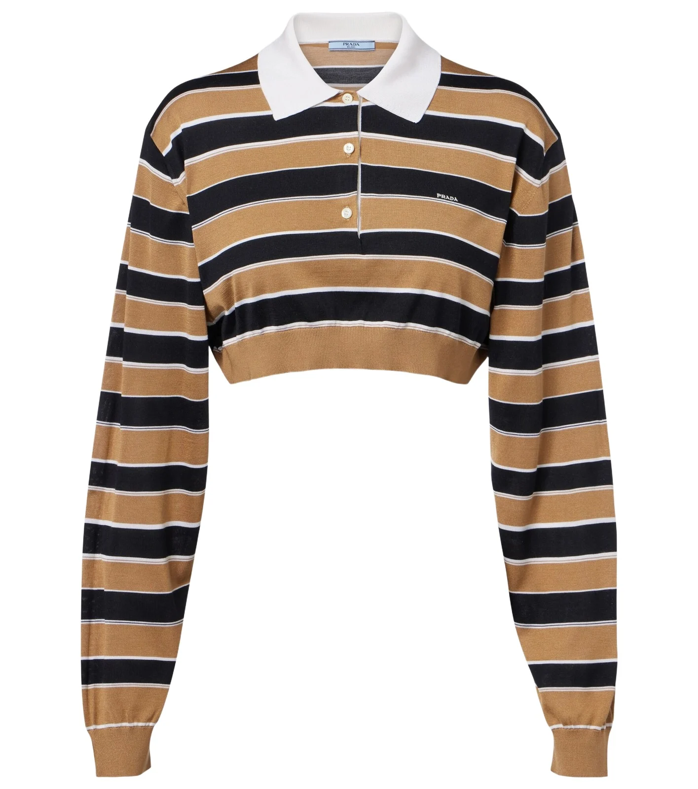 Prada Striped cropped silk polo shirt