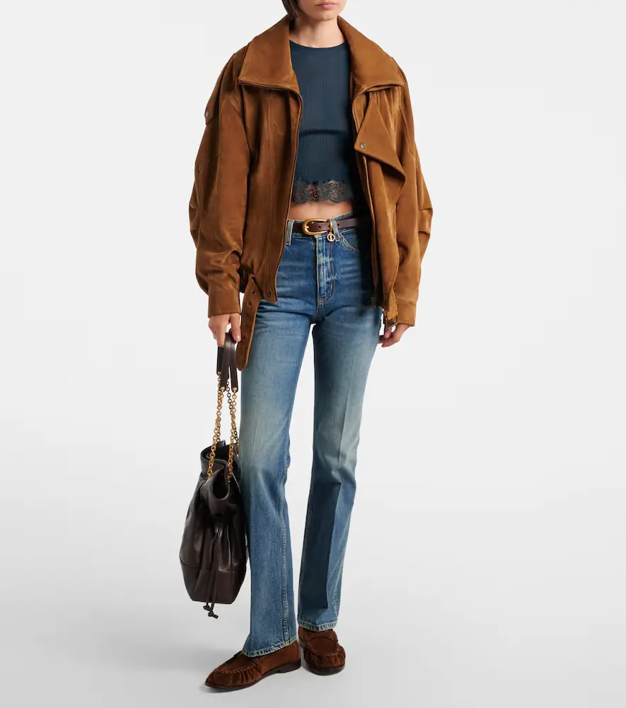 Saint Laurent Lace-trimmed cropped silk T-shirt | Thumbnail 6