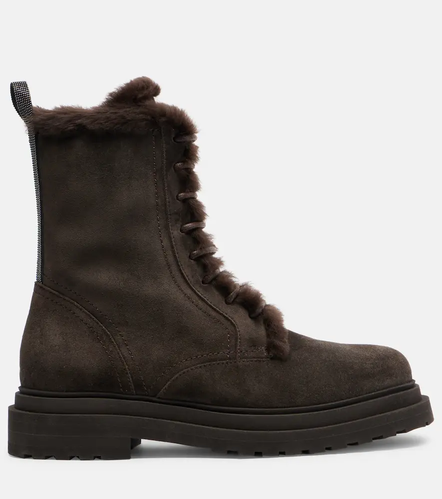 Brunello Cucinelli Monili shearling-trimmed suede lace-up boots | Thumbnail 2 Brunello Cucinelli Monili shearling-trimmed suede lace-up boots | Thumbnail 2