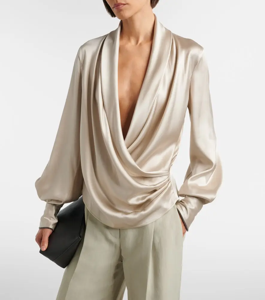 Brunello Cucinelli Draped silk-blend satin blouse | Thumbnail 6