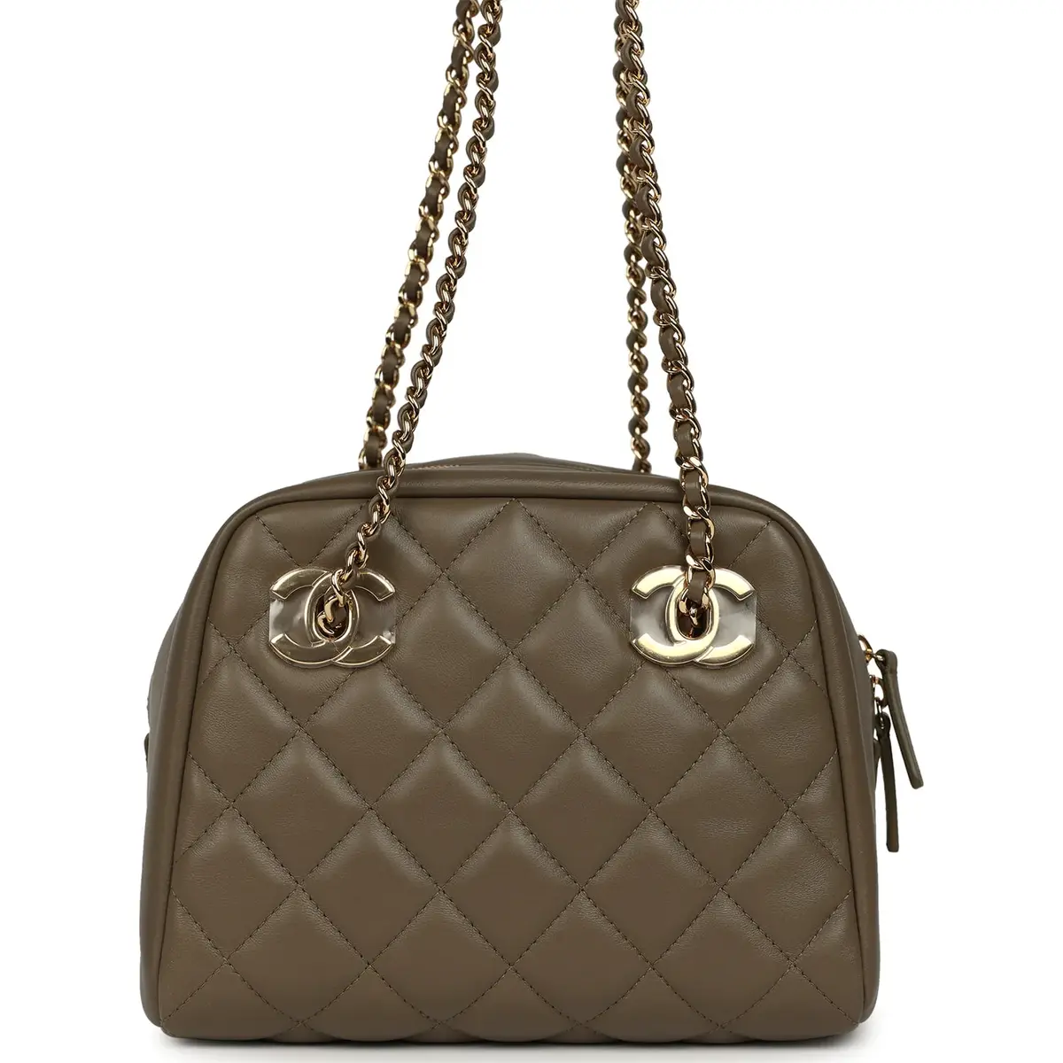 Chanel Chanel Small Bowling Bag Dark Khaki Lambskin Gold Hardware | Thumbnail 4 Chanel Chanel Small Bowling Bag Dark Khaki Lambskin Gold Hardware | Thumbnail 4
