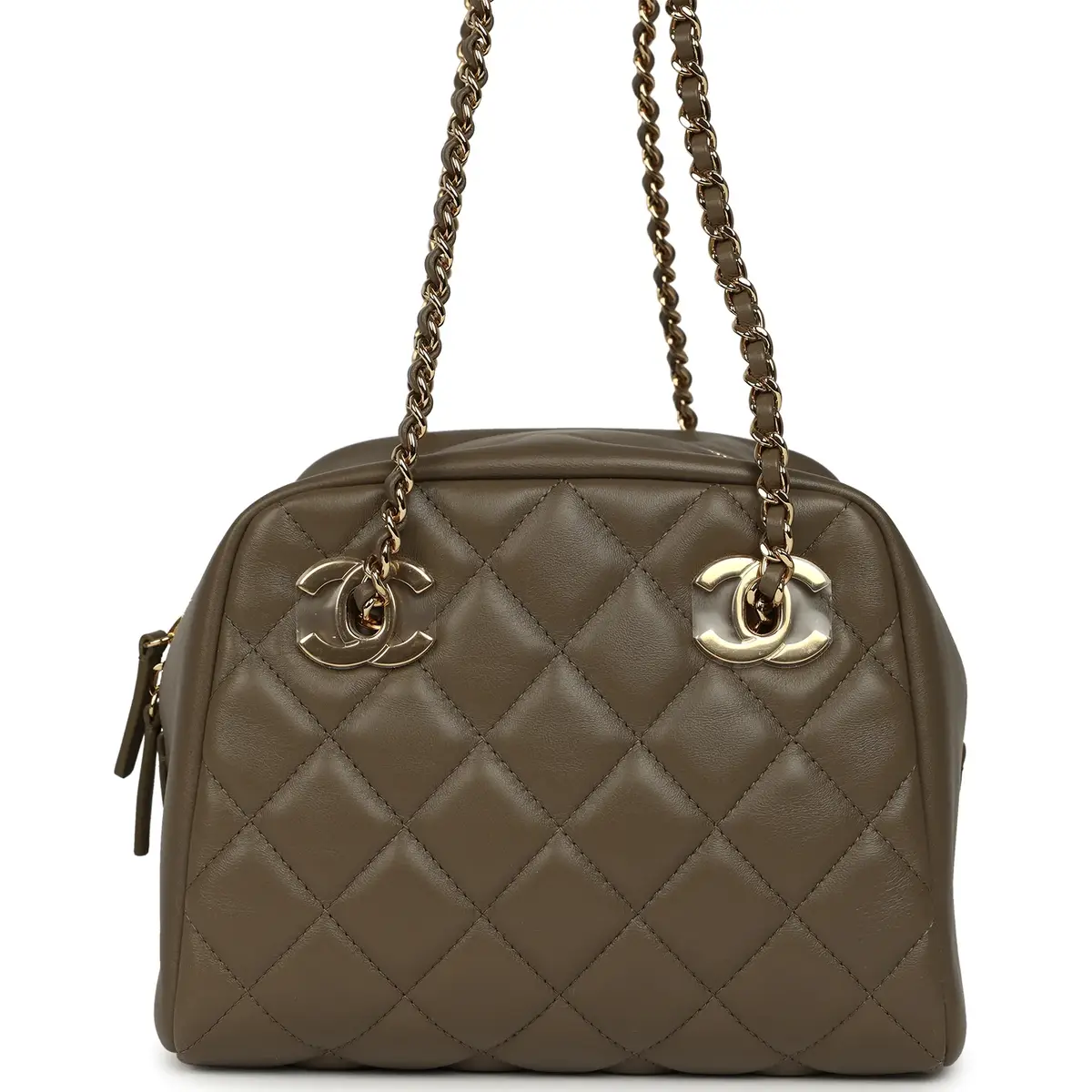 Chanel Small Bowling Bag Dark Khaki Lambskin Gold Hardware