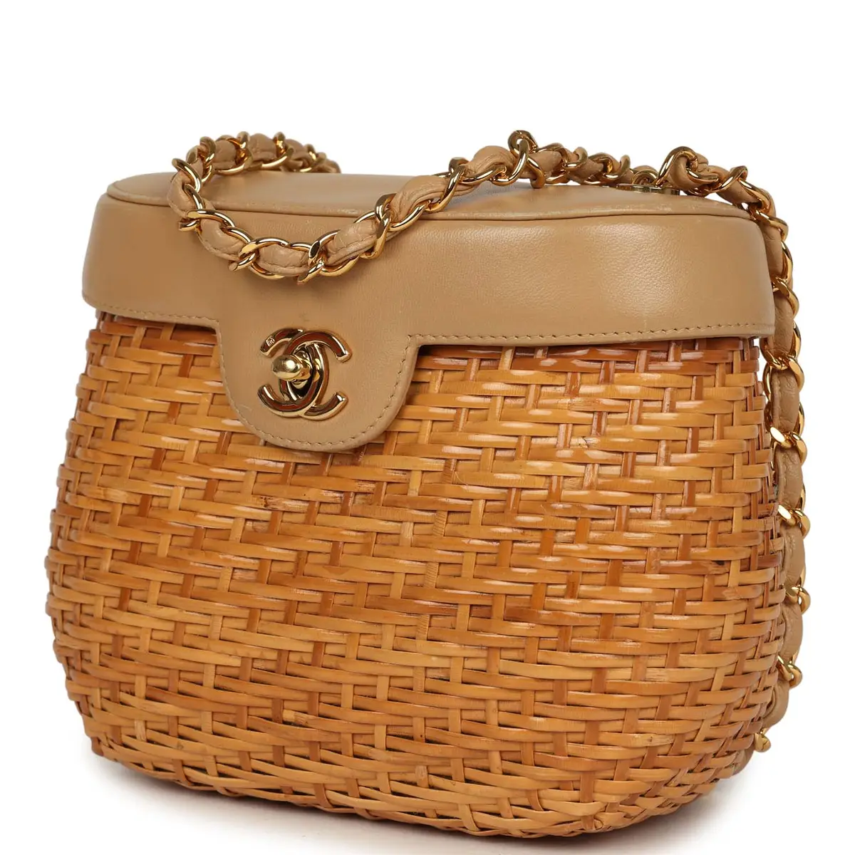 Chanel Vintage Chanel Basket Bag Beige Lambskin and Rattan Wicker Gold Hardware | Thumbnail 5 Chanel Vintage Chanel Basket Bag Beige Lambskin and Rattan Wicker Gold Hardware | Thumbnail 5