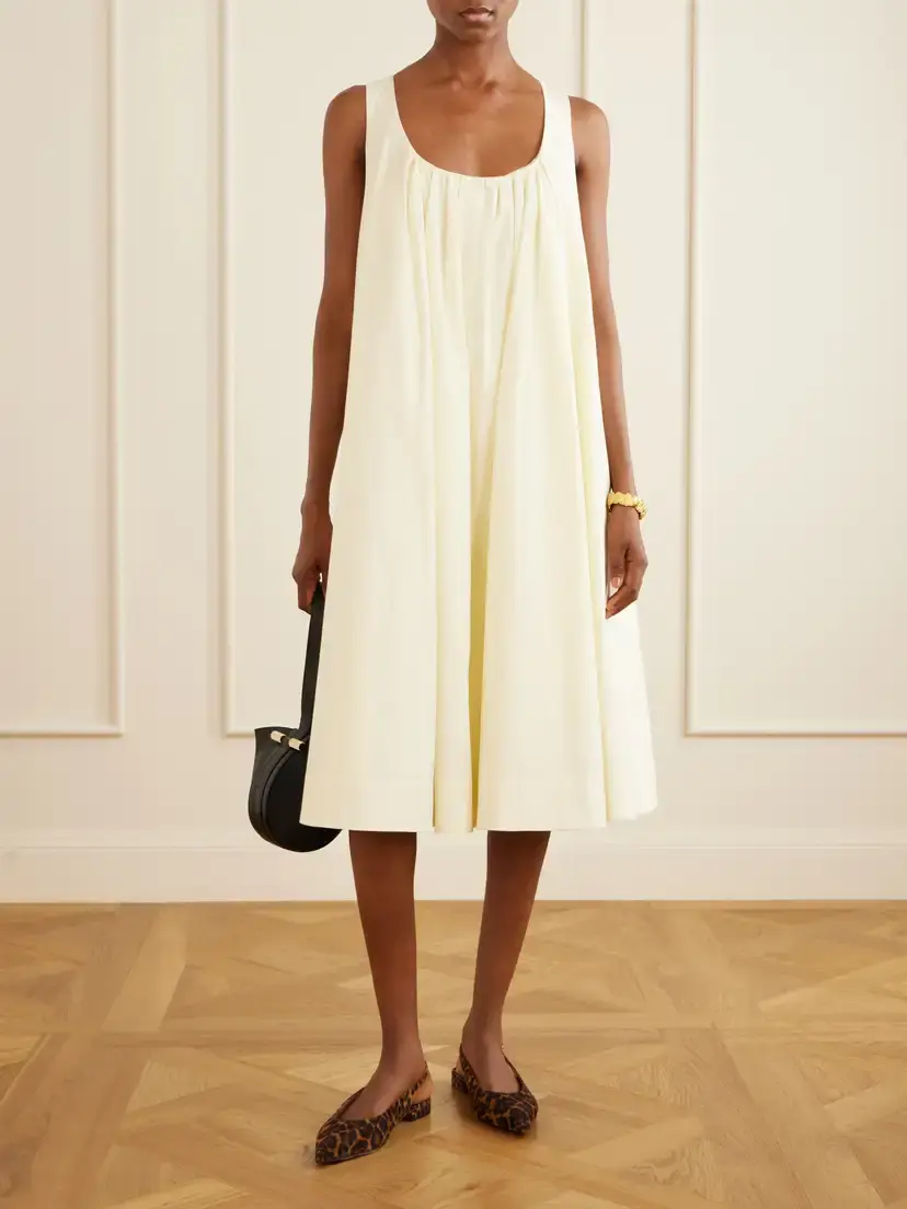 Brandon Maxwell The Lennox Pleated Stretch-cotton Poplin Midi Dress | Thumbnail 2 Brandon Maxwell The Lennox Pleated Stretch-cotton Poplin Midi Dress | Thumbnail 2