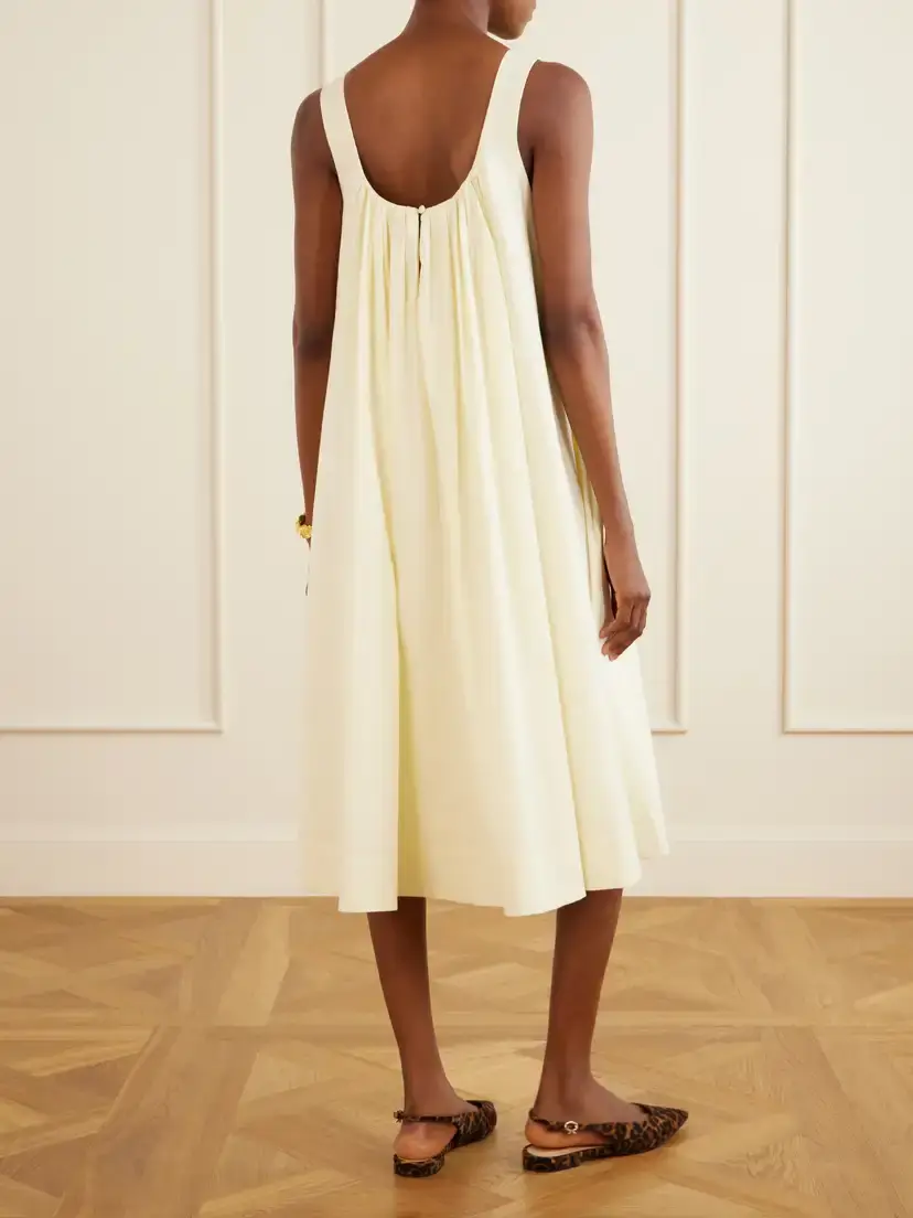 Brandon Maxwell The Lennox Pleated Stretch-cotton Poplin Midi Dress | Thumbnail 3 Brandon Maxwell The Lennox Pleated Stretch-cotton Poplin Midi Dress | Thumbnail 3