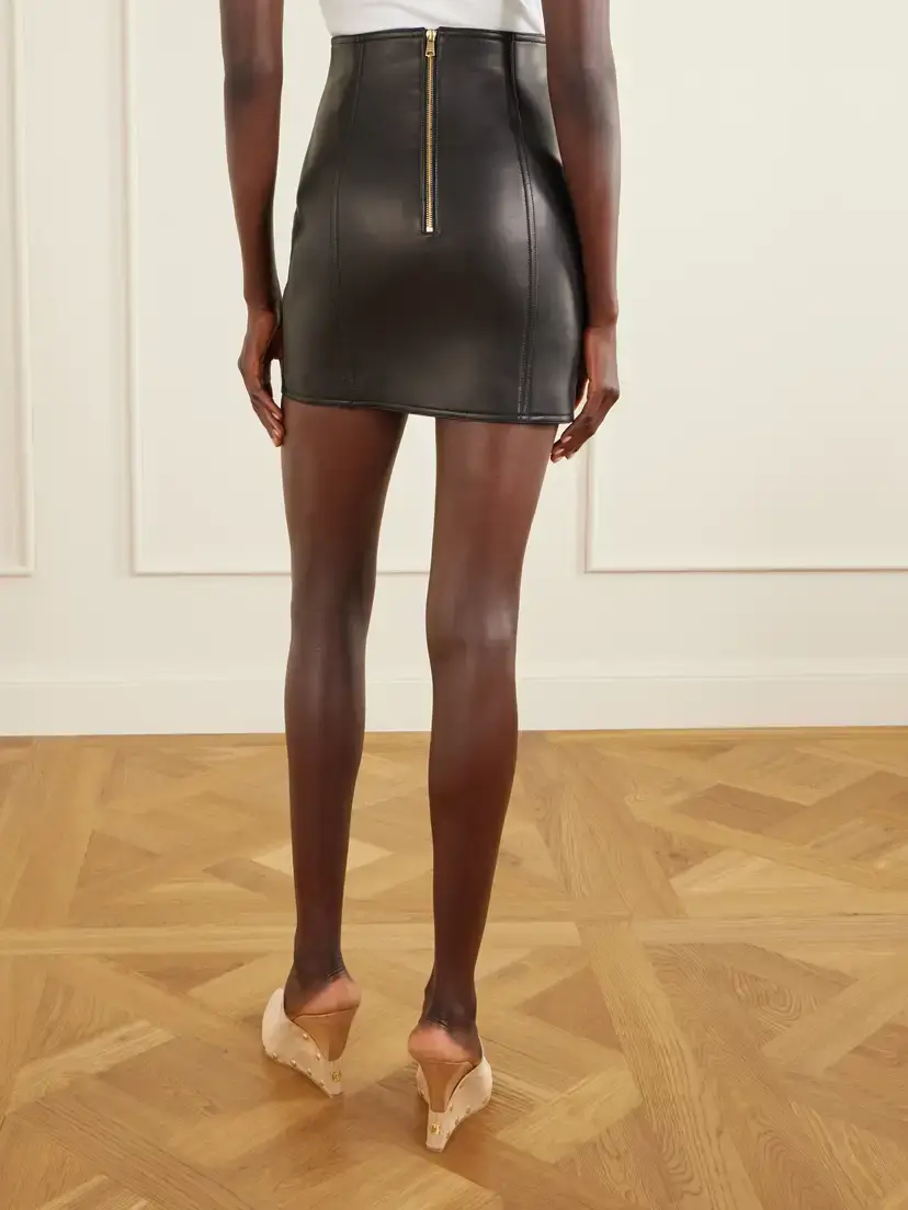 Balmain Paneled Leather Mini Skirt | Thumbnail 4 Balmain Paneled Leather Mini Skirt | Thumbnail 4