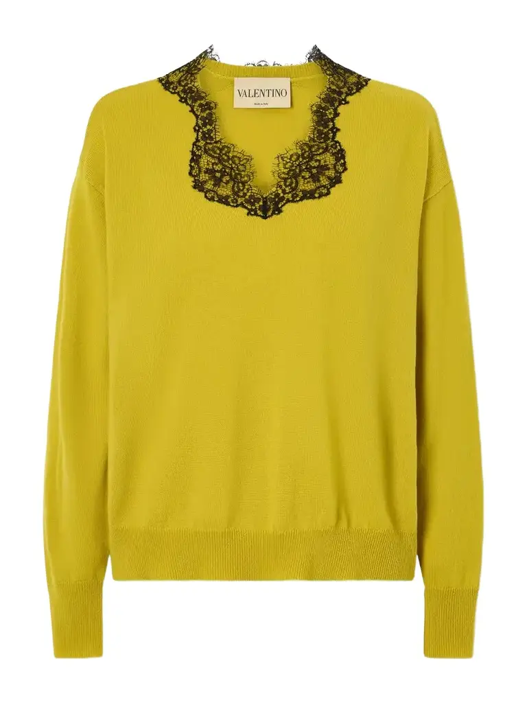 Valentino Garavani Lace-trimmed Cashmere Sweater | Image 1 Valentino Garavani Lace-trimmed Cashmere Sweater | Image 1