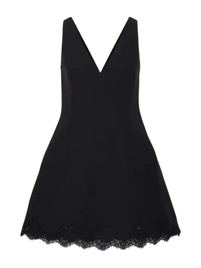 Valentino Garavani Lace-trimmed Wool And Silk-blend Crepe Mini Dress | Image 1 Valentino Garavani Lace-trimmed Wool And Silk-blend Crepe Mini Dress | Image 1